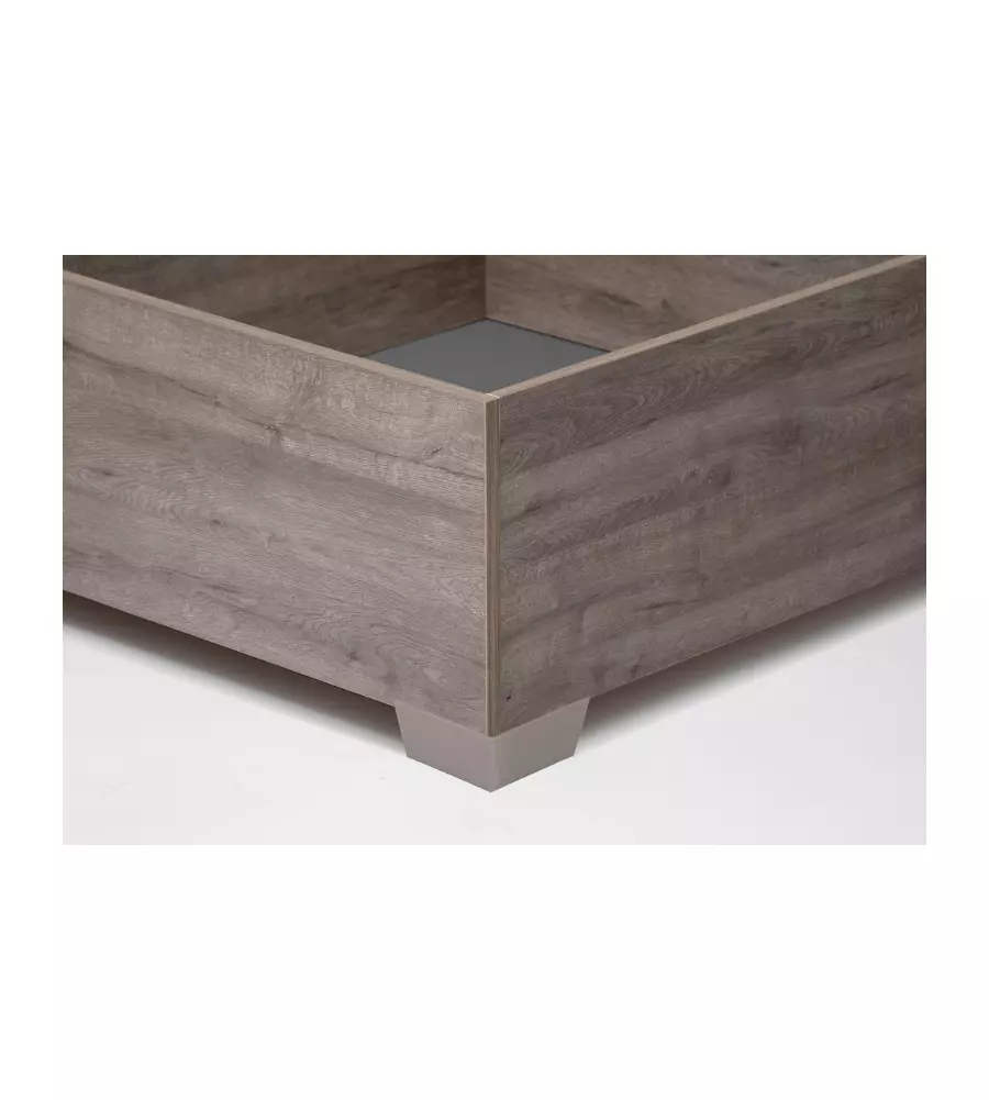 Letto 1 piazza e mezza "bed box" rovere grigio con rete, contenitore e piedini 120x190 cm